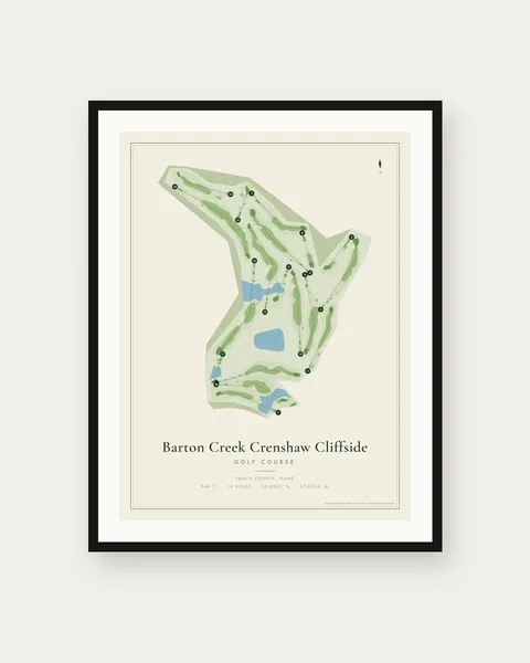 Barton Creek Crenshaw Cliffside golf course map print