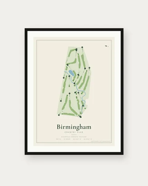 Birmingham Country Club golf course map print
