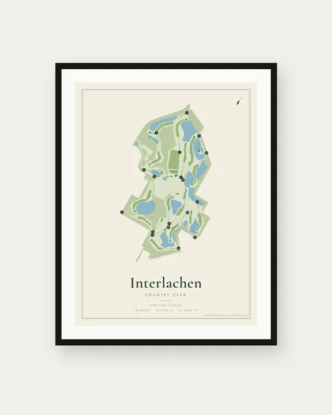 Interlachen Country Club golf course map print