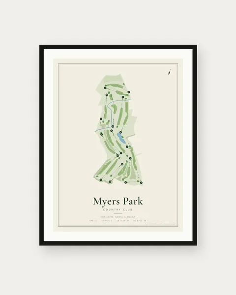 Myers Park Country Club golf course map print