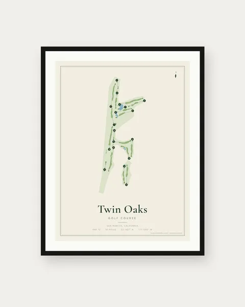 Twin Oaks Golf Course golf course map print