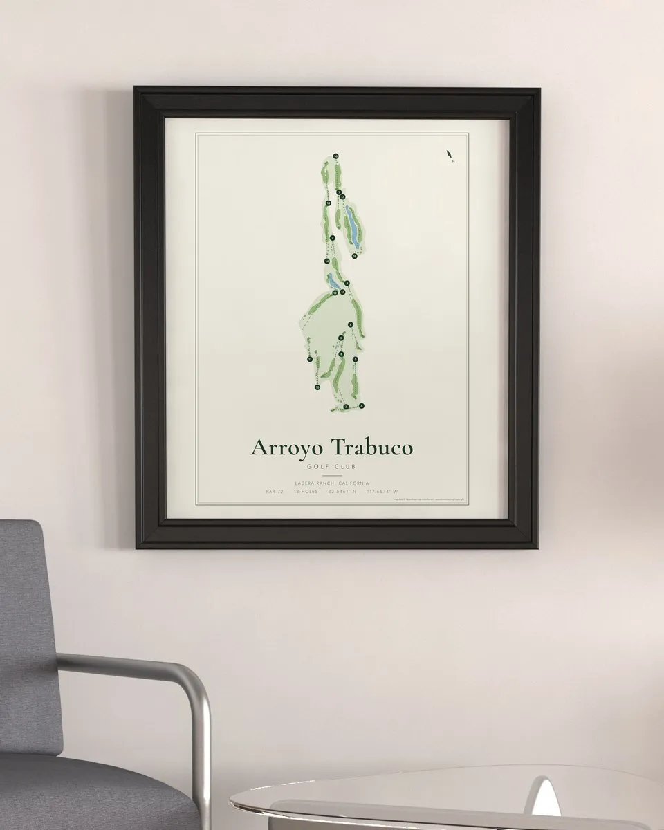 Arroyo Trabuco Golf Club‎ golf course map print framed on a wall