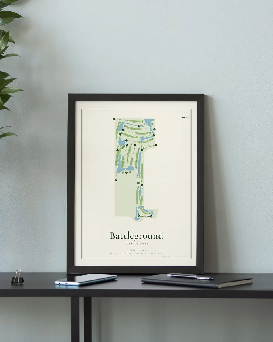 Battleground Golf Course at Deer Park golf course map print framed on a wall