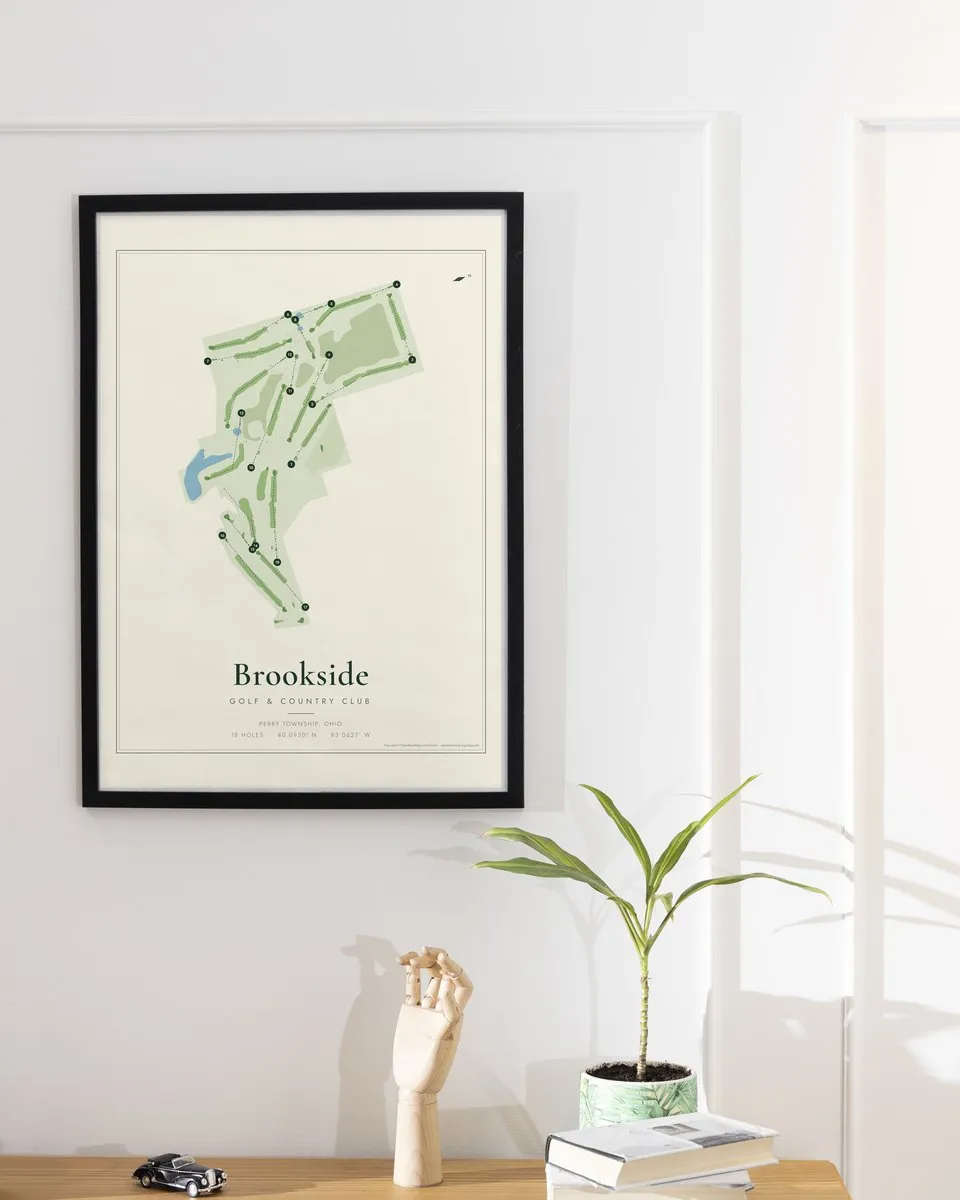 Brookside Golf & Country Club golf course map print framed on a wall