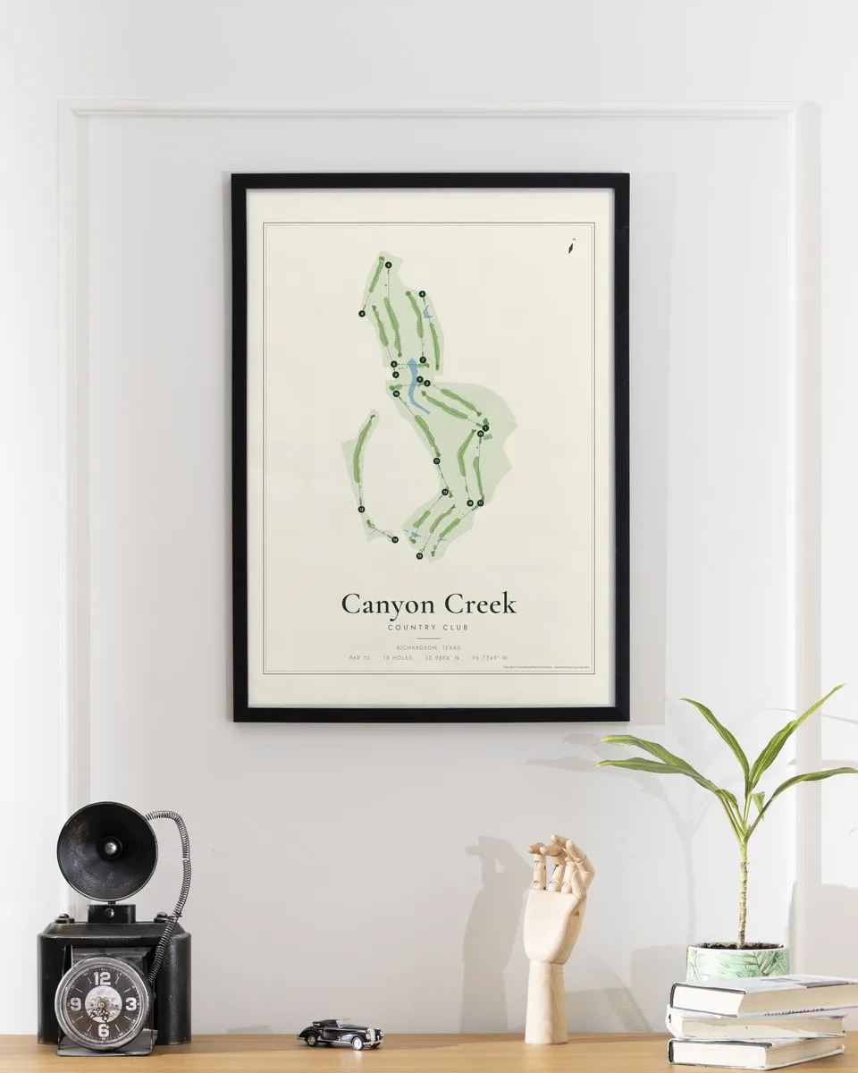 Canyon Creek Country Club golf course map print framed on a wall