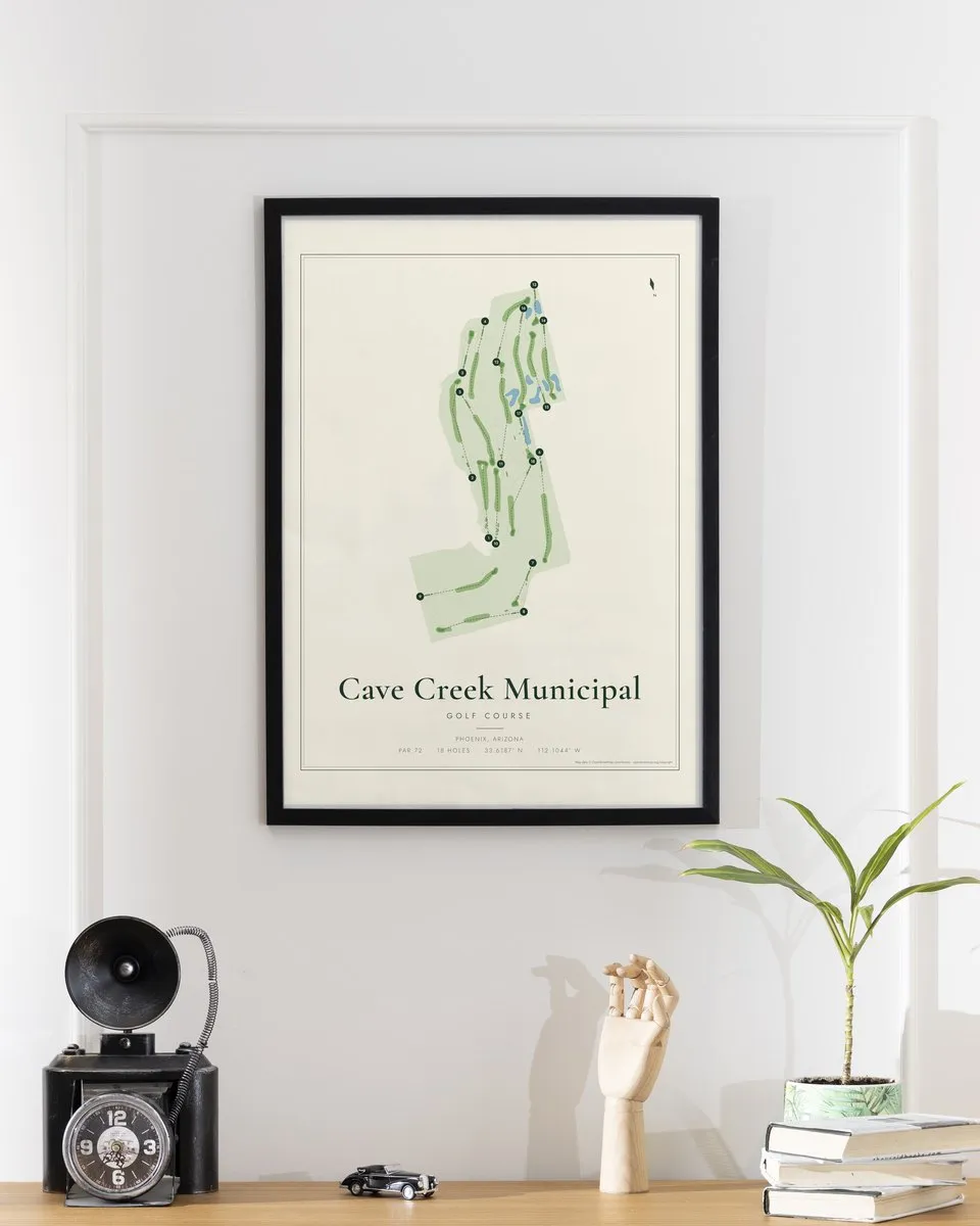 Cave Creek Municipal Golf Course golf course map print framed on a wall