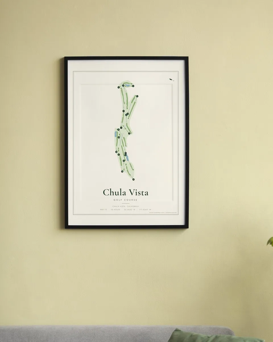 Chula Vista Golf Course golf course map print framed on a wall