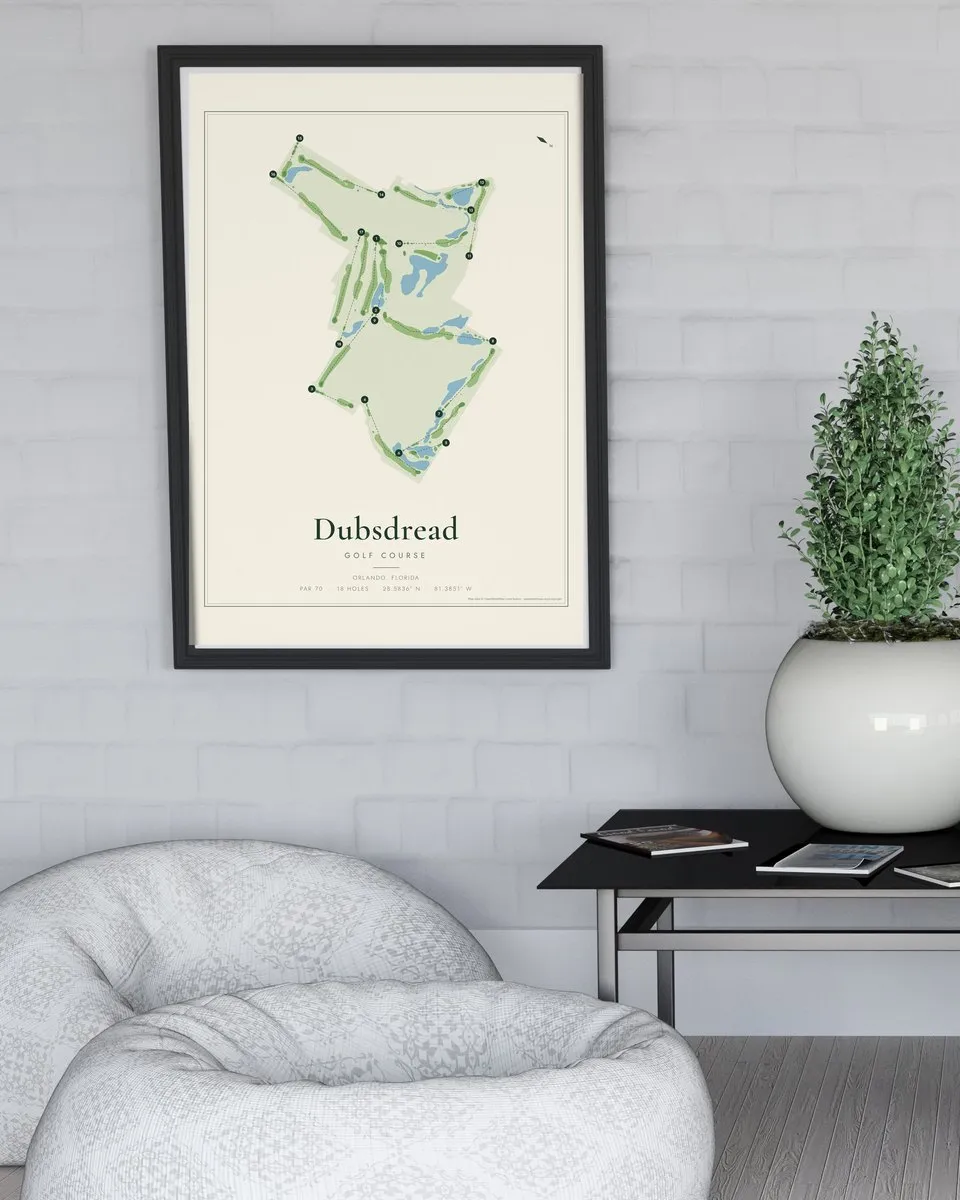 Dubsdread Golf Course golf course map print framed on a wall