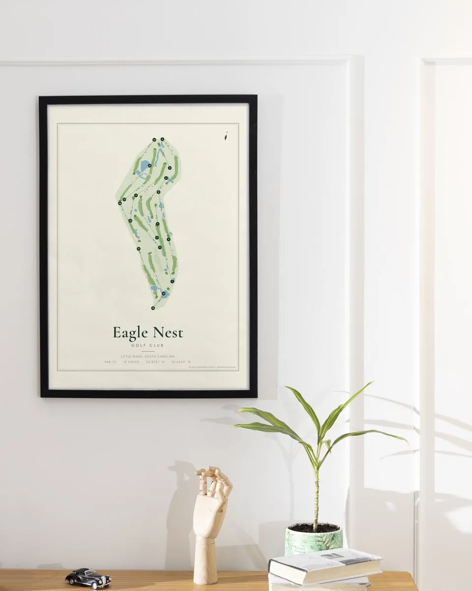 Eagle Nest Golf Club golf course map print framed on a wall