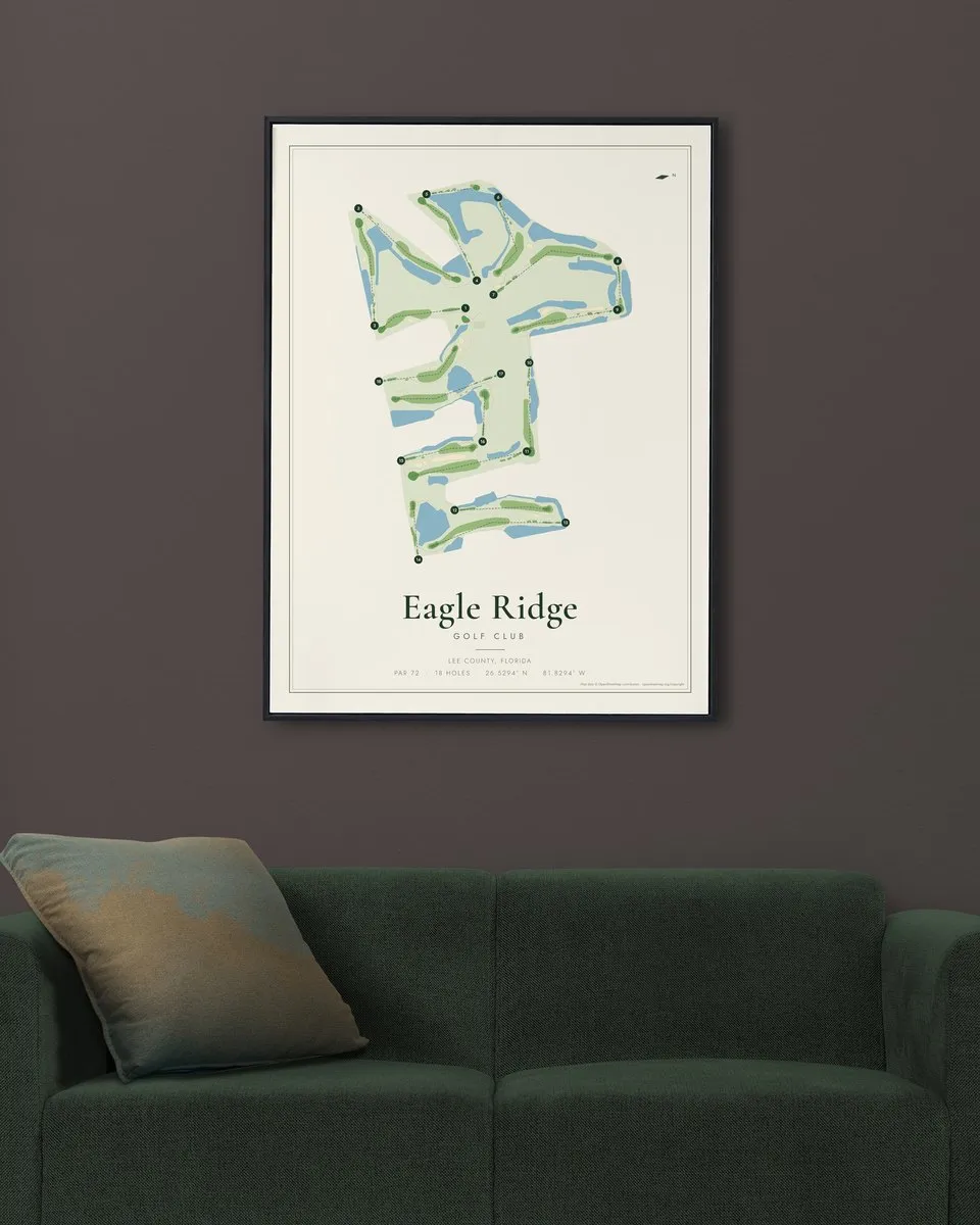 Eagle Ridge Golf Club golf course map print framed on a wall