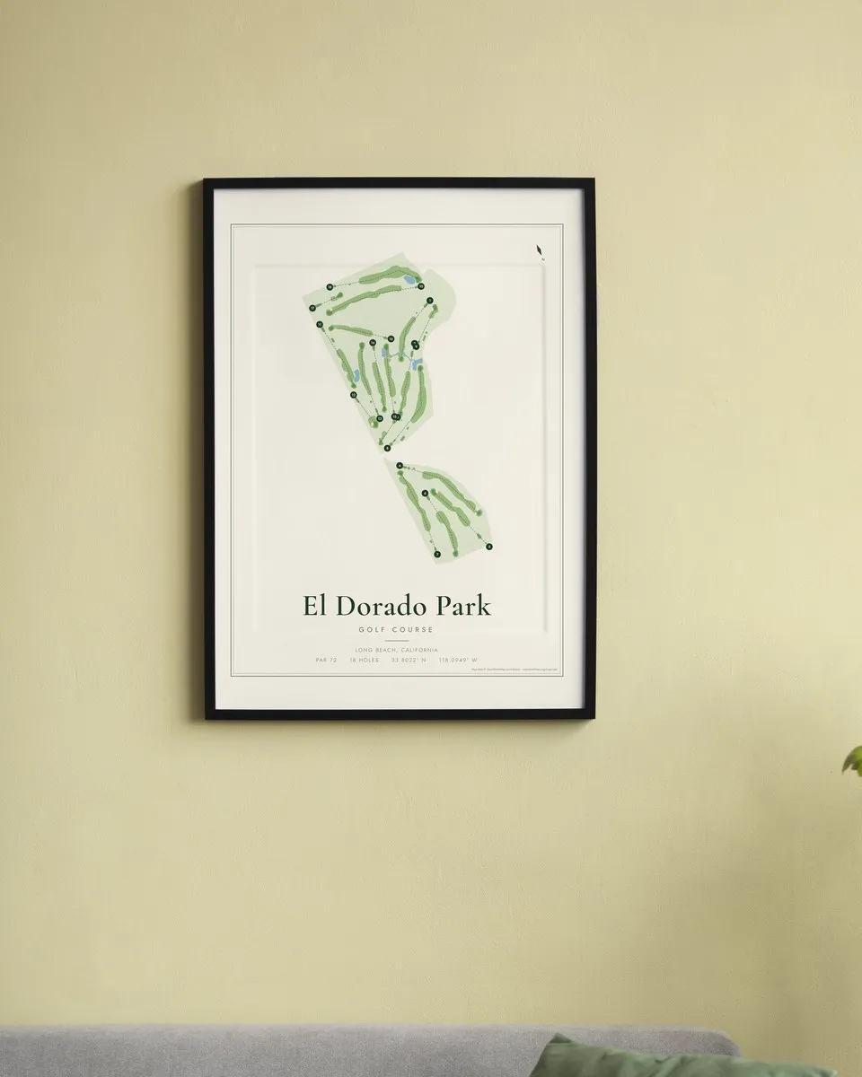 El Dorado Park Golf Course golf course map print framed on a wall