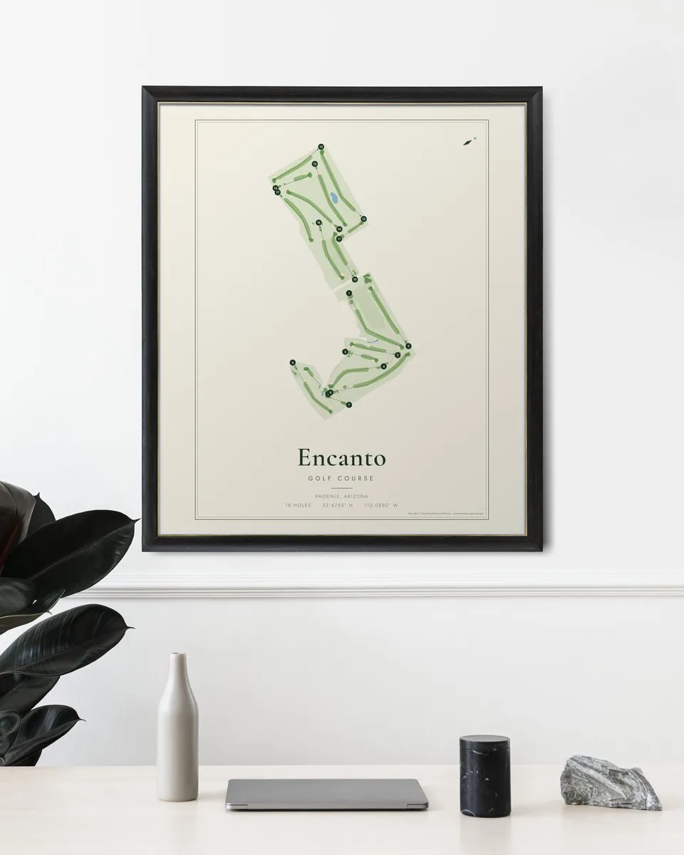 Encanto Golf Course golf course map print framed on a wall