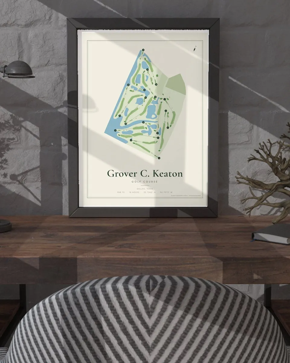 Grover C. Keaton Golf Course golf course map print framed on a wall