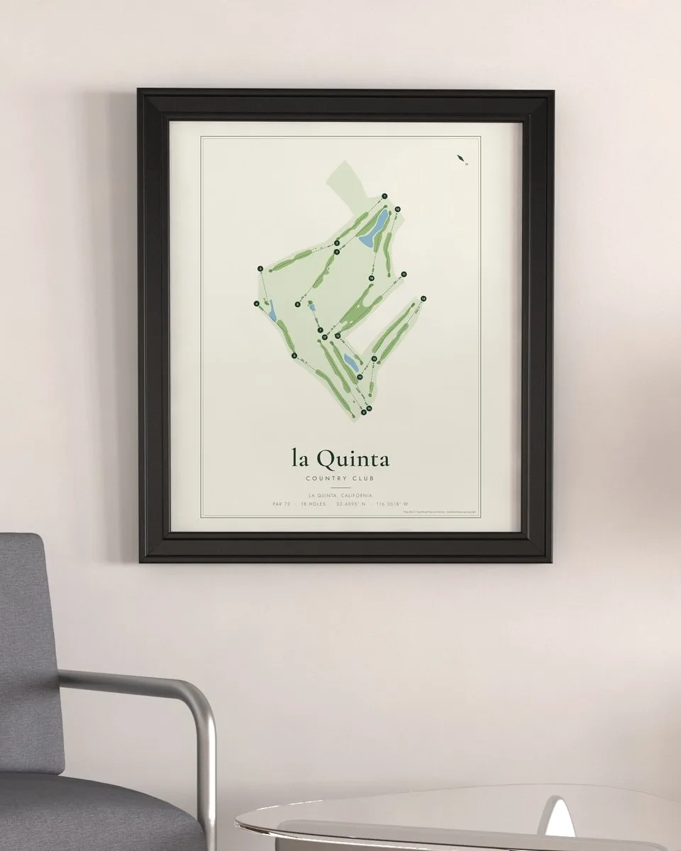 la Quinta Country Club golf course map print framed on a wall