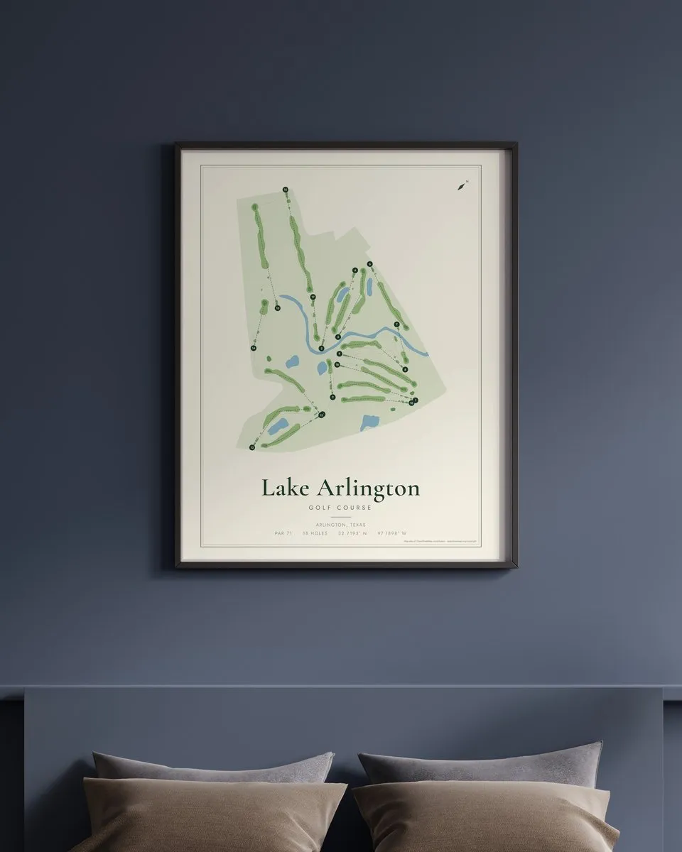 Lake Arlington Golf Course golf course map print framed on a wall