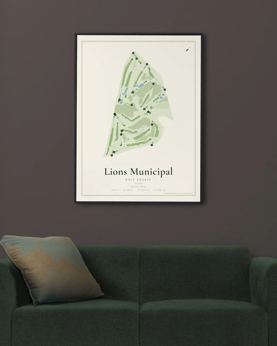 Lions Municipal Golf Course golf course map print framed on a wall