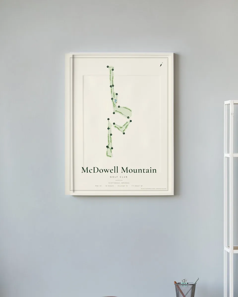 McDowell Mountain Golf Club golf course map print framed on a wall