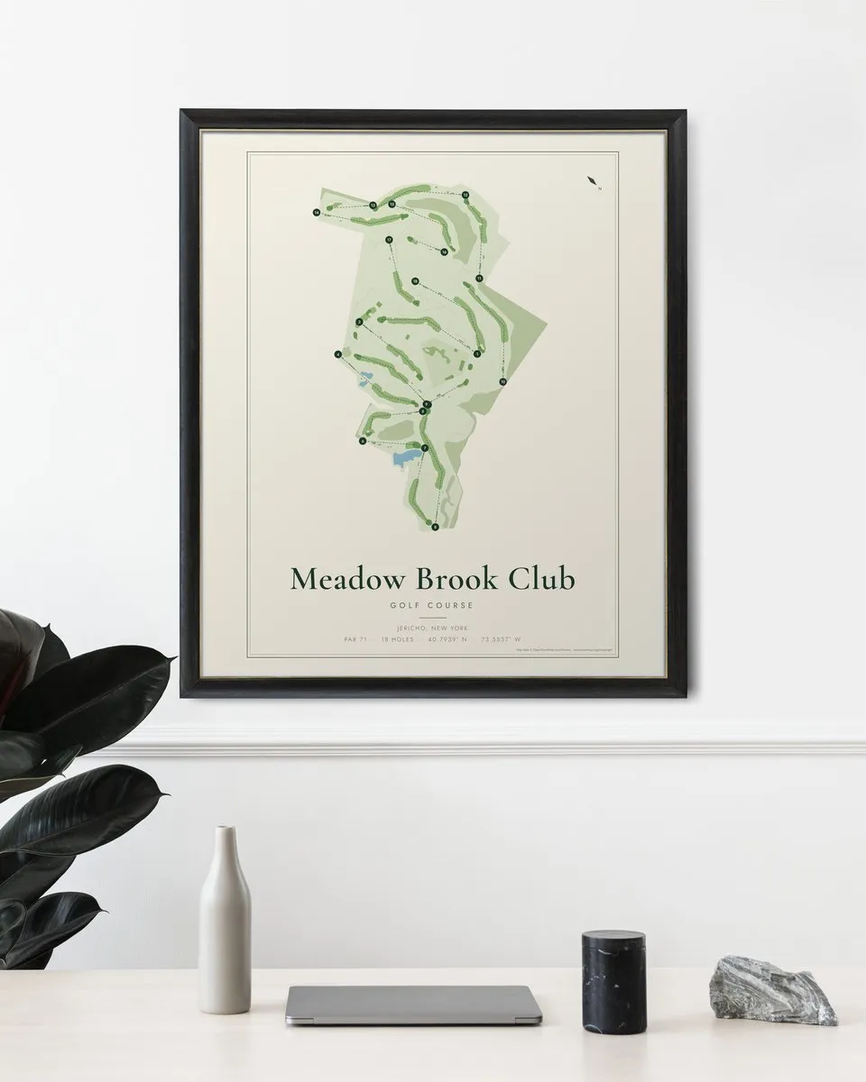 Meadow Brook Club golf course map print framed on a wall