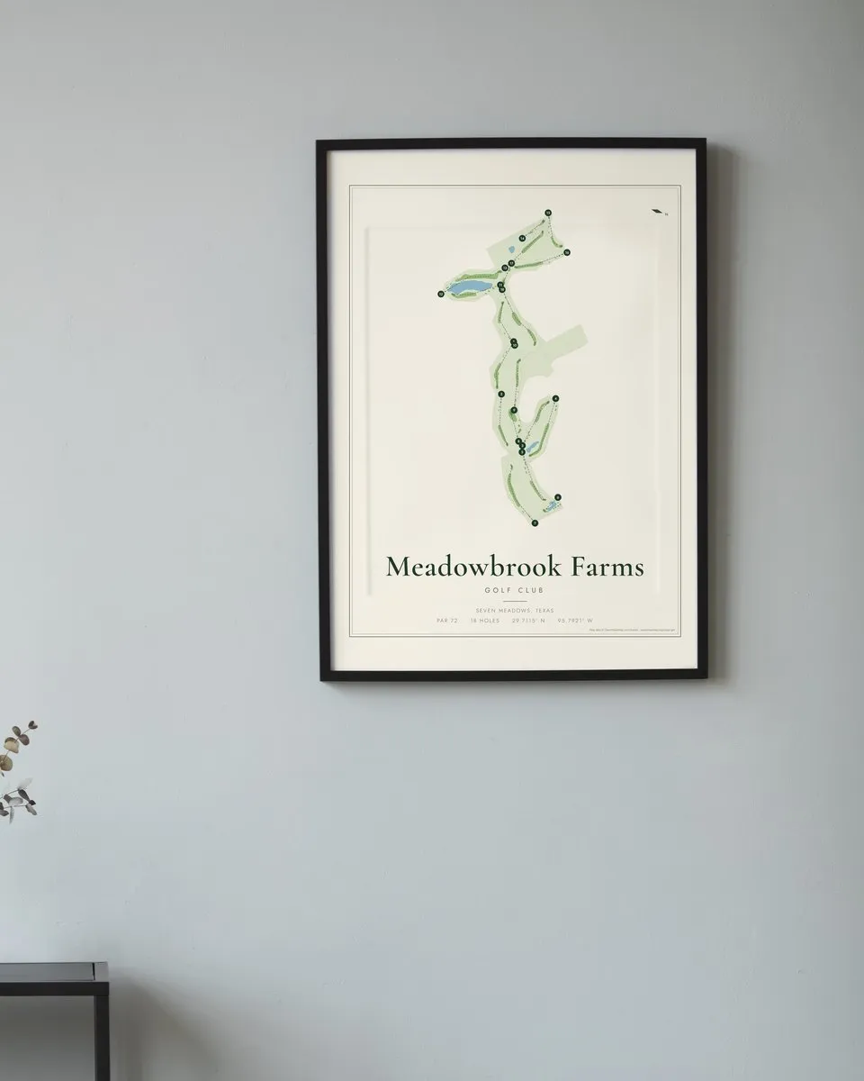 Meadowbrook Farms Golf Club golf course map print framed on a wall