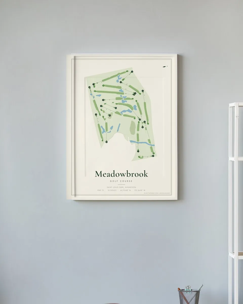 Meadowbrook Golf Course golf course map print framed on a wall
