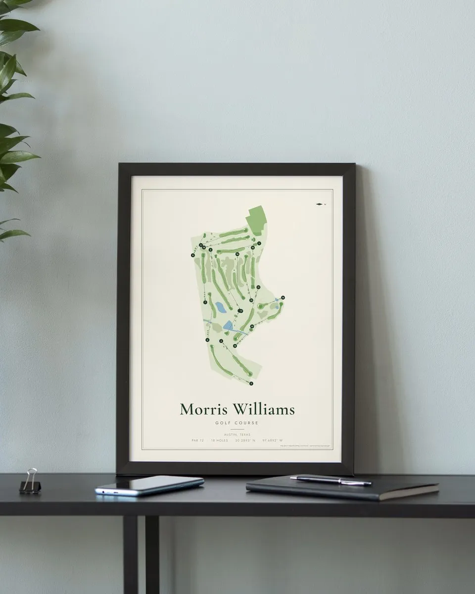 Morris Williams Golf Course golf course map print framed on a wall