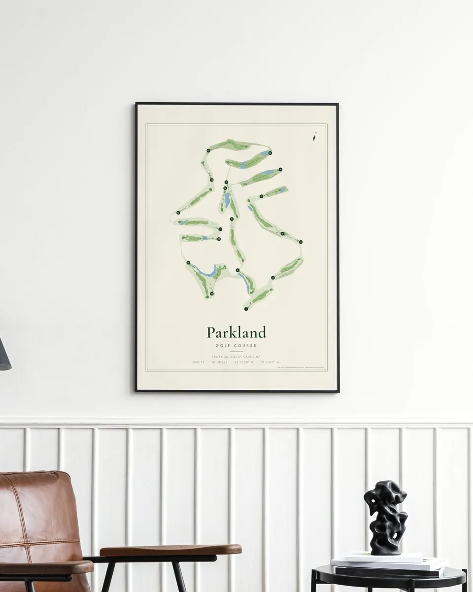 Parkland Golf Course golf course map print framed on a wall