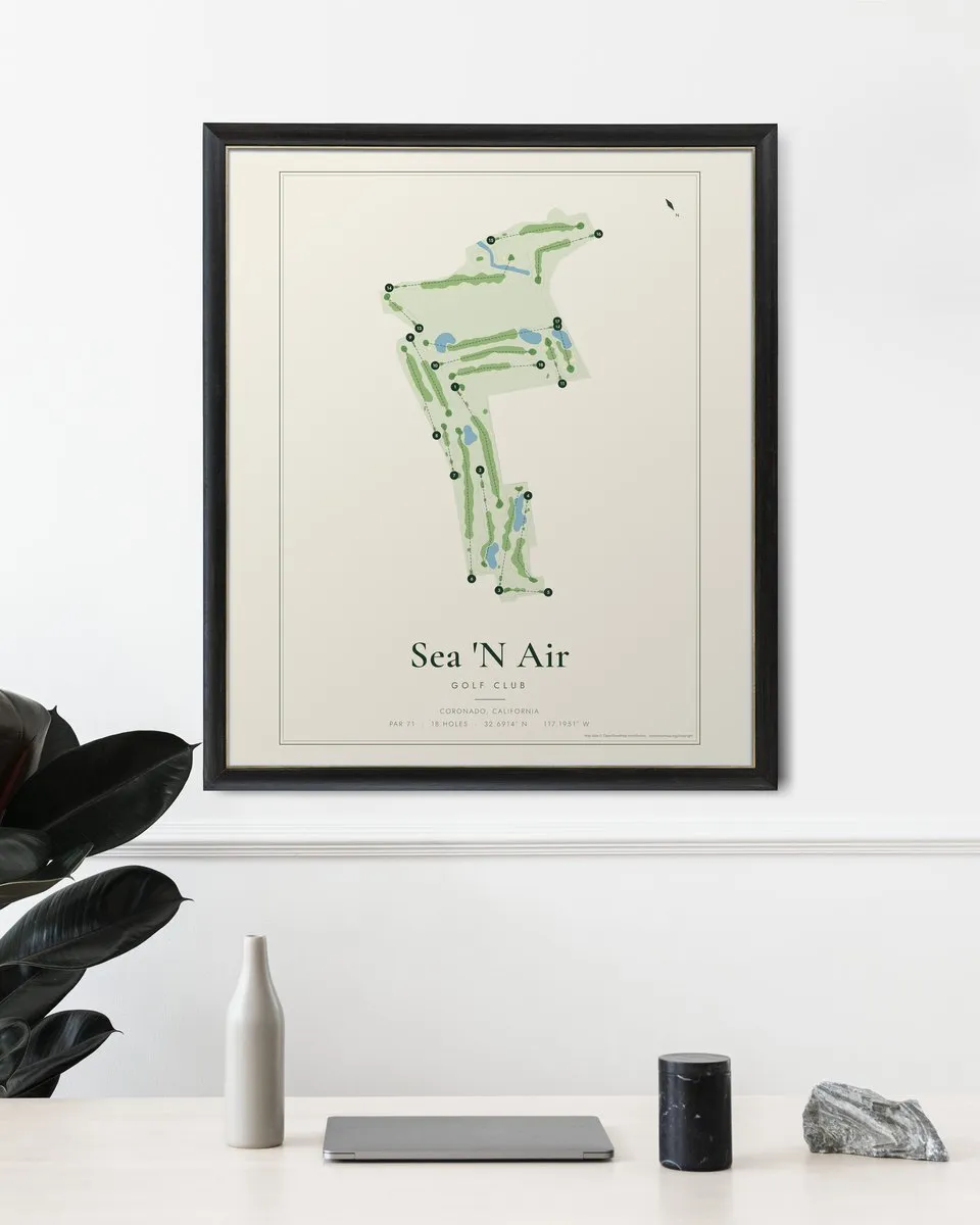 Sea 'N Air Golf Club golf course map print framed on a wall