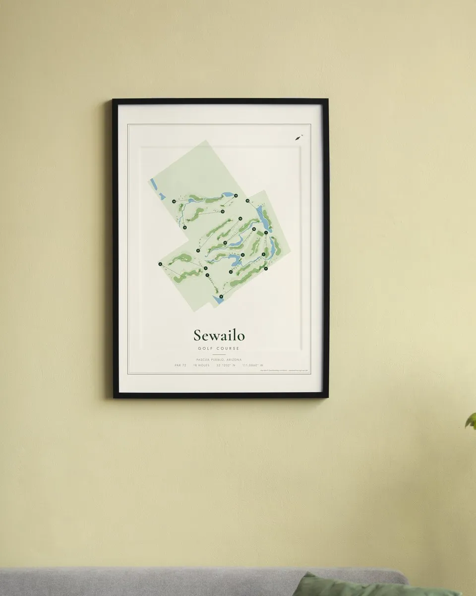 Sewailo golf course map print framed on a wall