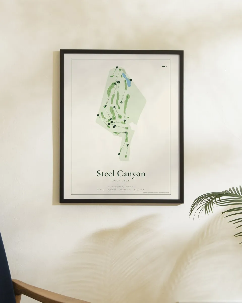 Steel Canyon Golf Club golf course map print framed on a wall