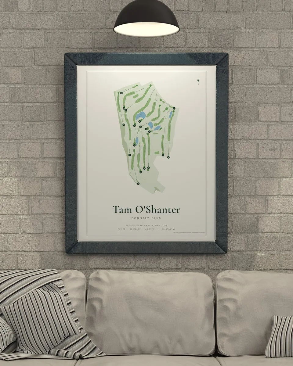 Tam O'Shanter Country Club golf course map print framed on a wall