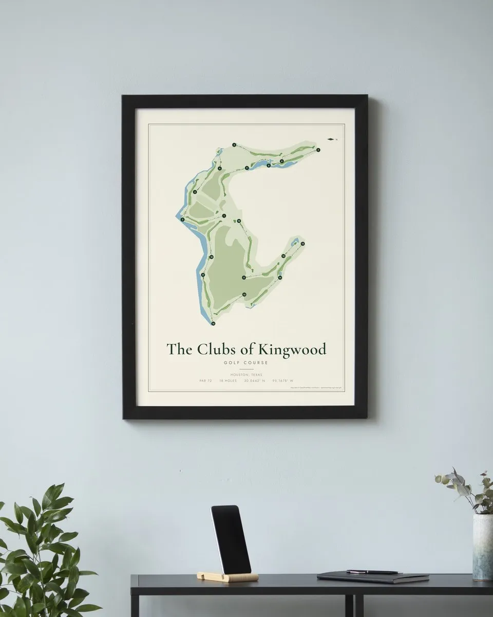 The Clubs of Kingwood - Deerwood golf course map print framed on a wall
