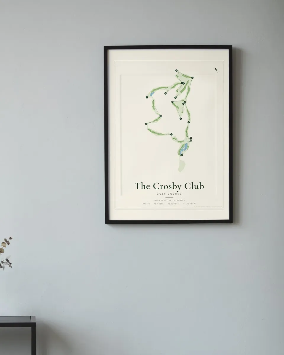 The Crosby Club golf course map print framed on a wall