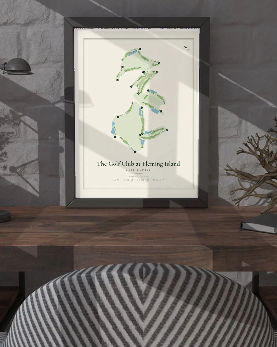 The Golf Club at Fleming Island golf course map print framed on a wall