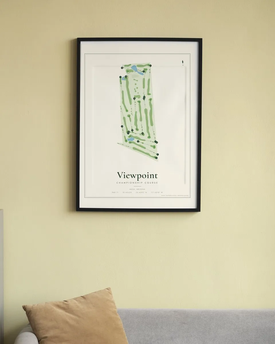 Viewpoint Championship Course golf course map print framed on a wall