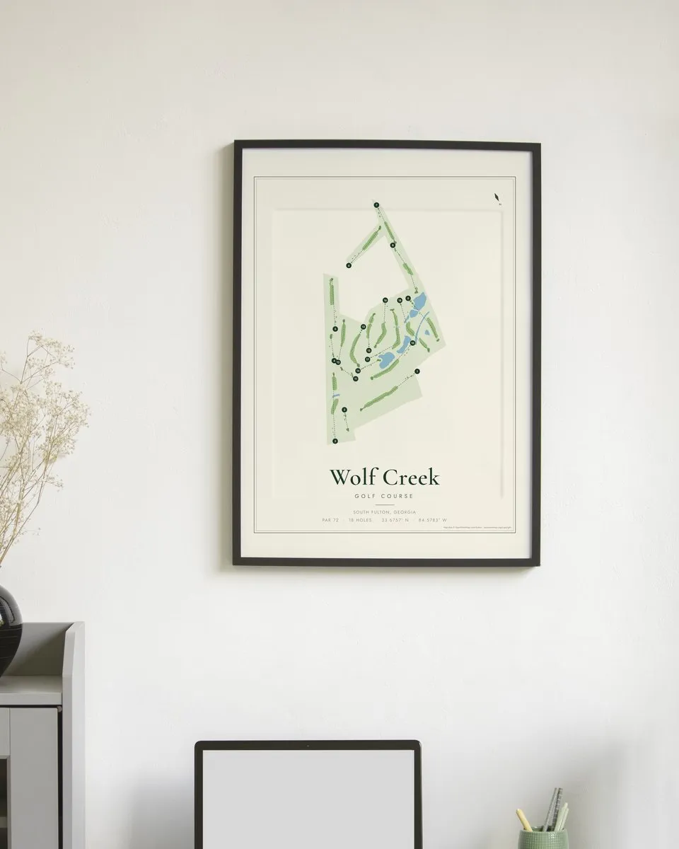 Wolf Creek Golf Course golf course map print framed on a wall
