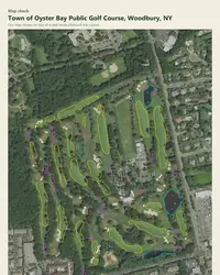 Town of Oyster Bay Public Golf Course map print, map check on an aerial photo