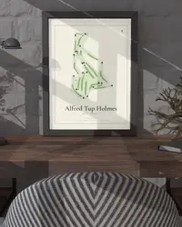 Alfred Tup Holmes Golf Course map print, framed in a room