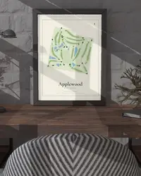 Applewood Golf Course map print, framed in a room