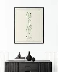 Arroyo Golf Club map print, framed in a room
