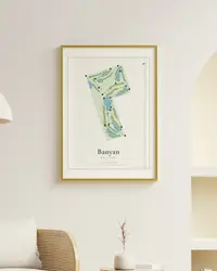 Banyan Golf Club map print, framed in a room