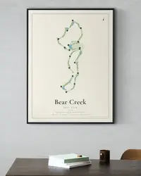 Bear Creek Golf Club map print, framed in a room