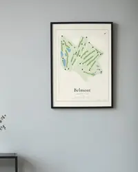 Belmont Country Club map print, framed in a room