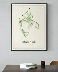Black Rock Country Club map print, framed in a room