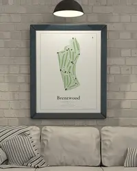 Brentwood Country Club map print, framed in a room