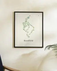 Brookfield Country Club map print, framed in a room