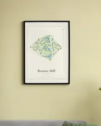 Browns Mill Golf Course map print, framed in a room