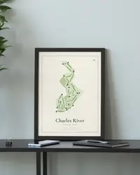 Charles River Country Club map print, framed in a room