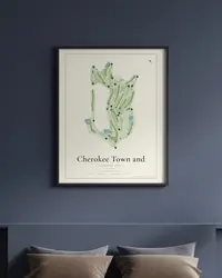 Cherokee Town and Country Club (South) map print, framed in a room