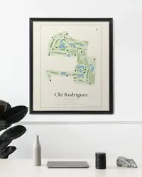 Chi Chi Rodriguez Golf Course map print, framed in a room