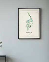 Colonial Country Club map print, framed in a room